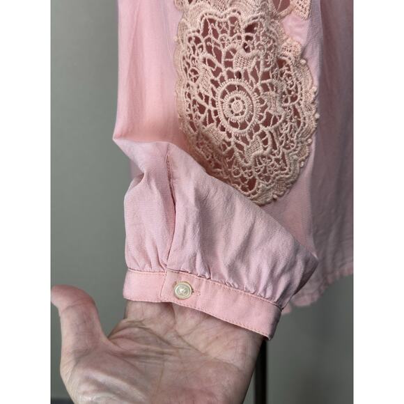 Loft Women’s Large 100% Rayon Feminine Blouse 3/4 Lace Sleeves Pink/Peach READ - Picture 5 of 16